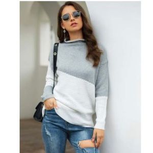 Two tone mock collar sweater